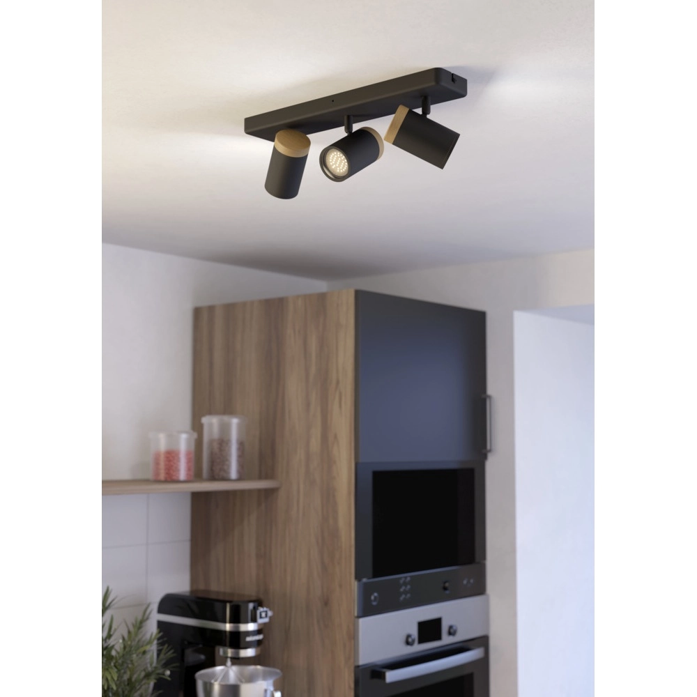 Plafonnier Consuma 3 lumières noir avec bois Eglo 9008606323661