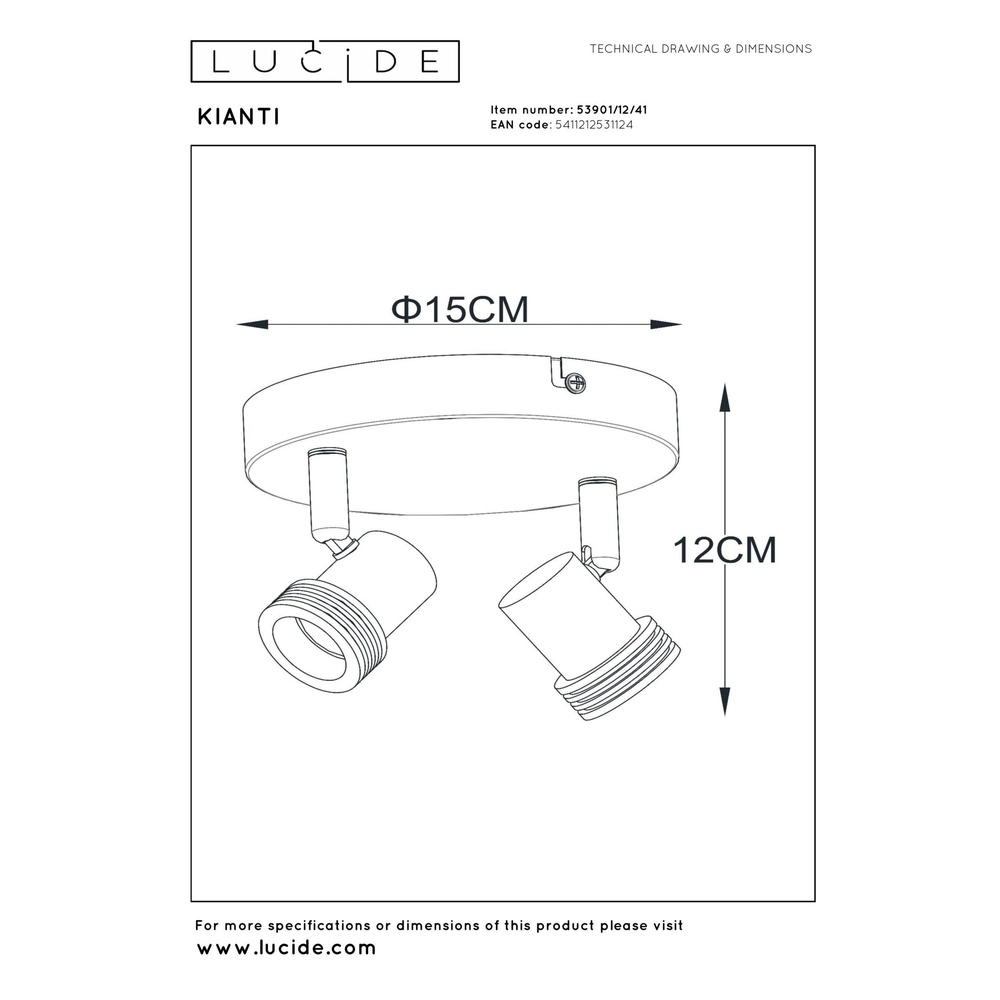 Projecteur de plafond Kianti Brun sable 2 clairs Lucide 5411212531124