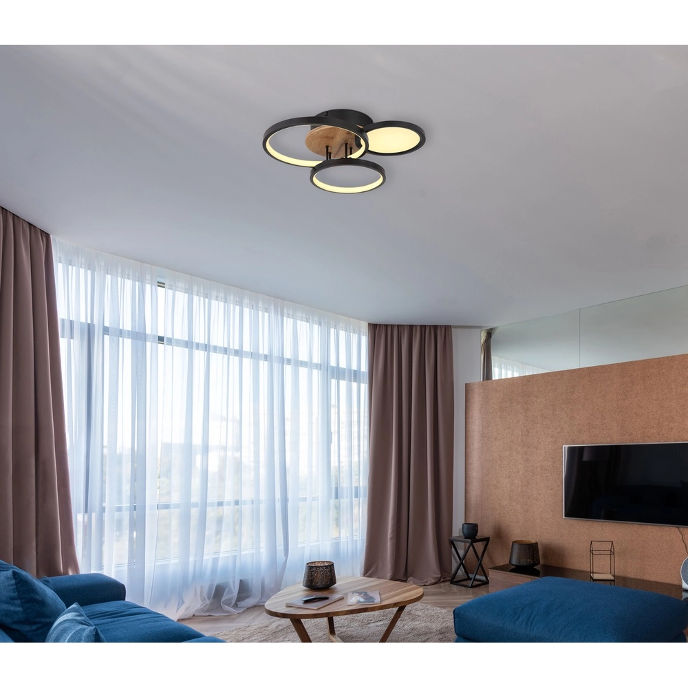 Lampe de plafond noire Sid Conception en bois Globo 9007371436392