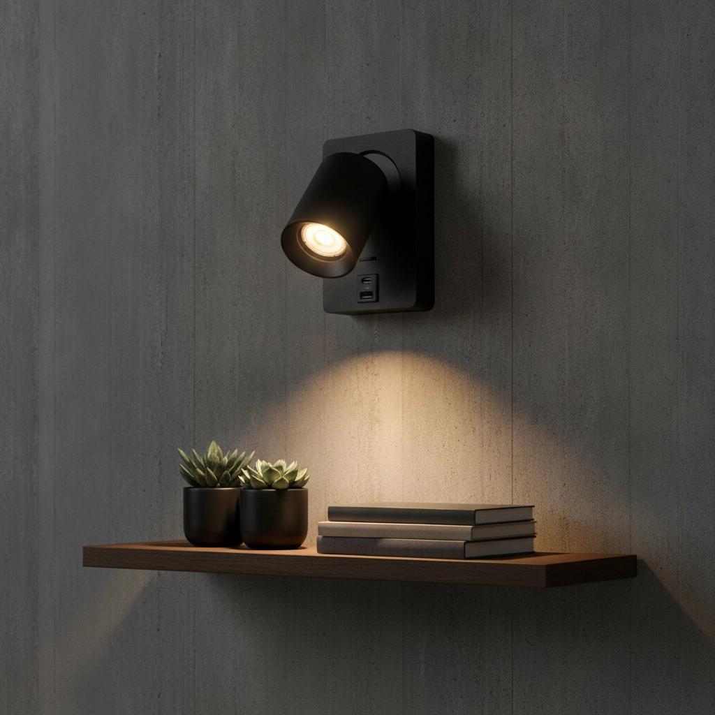 Lampe de chevet Megano USB noir avec USB-A et USB-C