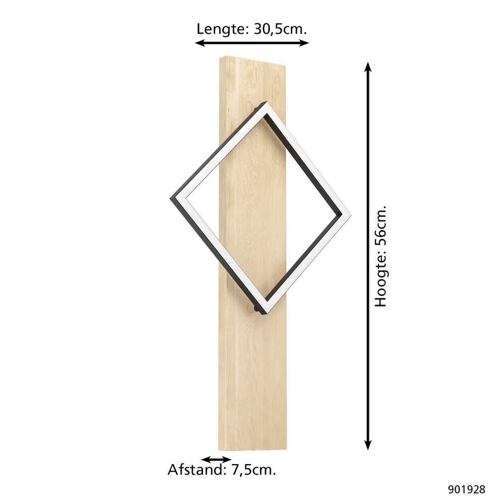 Applique murale design Boyal noir avec bois Eglo 9008606351893