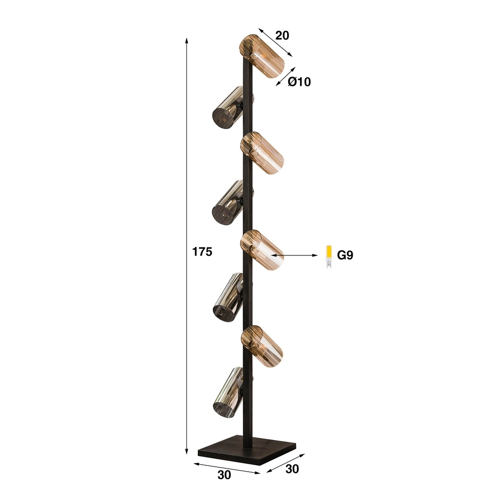 Lampe de pied Cylinder avec fumée et verre ambré Lyora 8716803512436