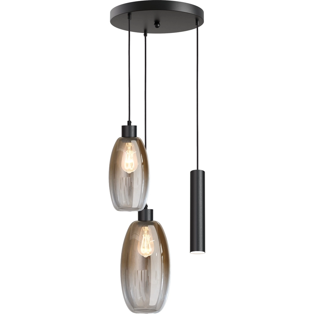 Lampe pendante Vide Olive 2x verre - 1x Course - noir - Ø35cm