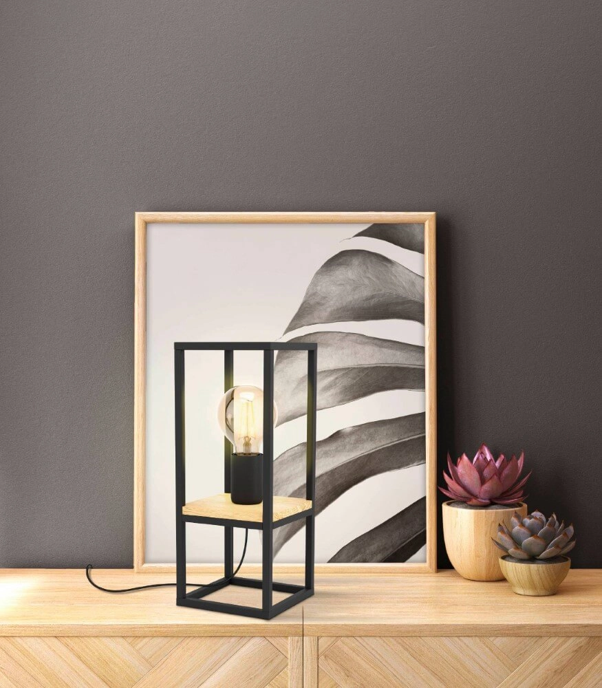 Lampe de table Libertad noir avec du bois Eglo 9002759997977