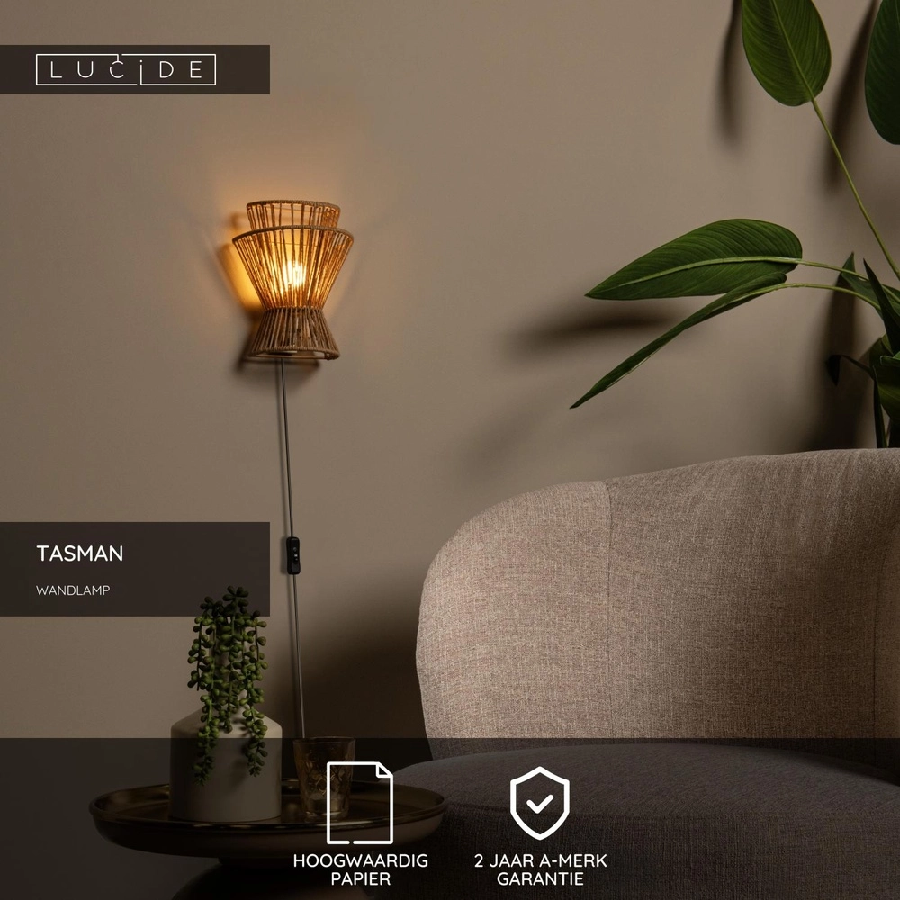 Lampe murale Tasman Rotin Lucide 5411212105981