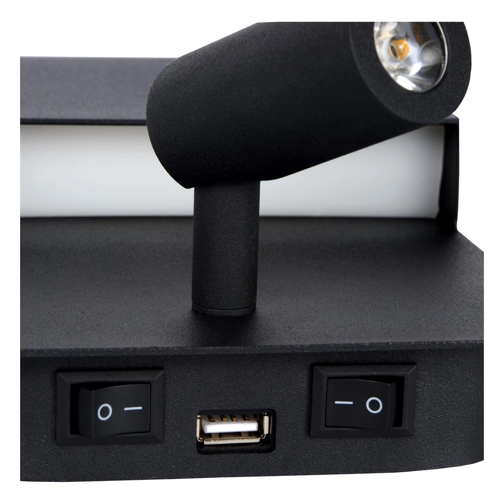 Lampe de chevet Boxer noir avec un point de charge USB Lucide 5411212791535
