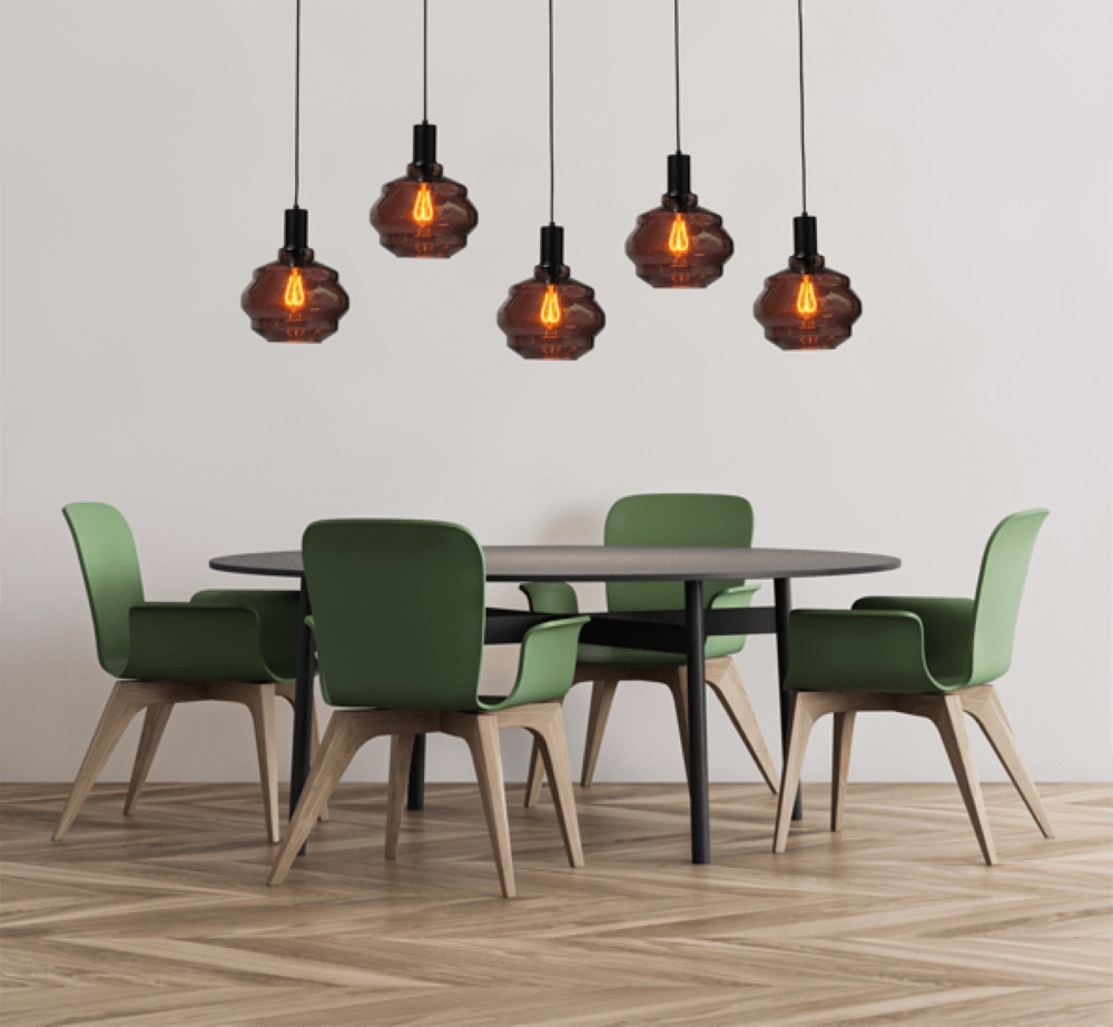 Lampe suspendue 5 lumières - noire - Porto avec verres Ball rouges - Ø 24cm Masterlight 8718121270135