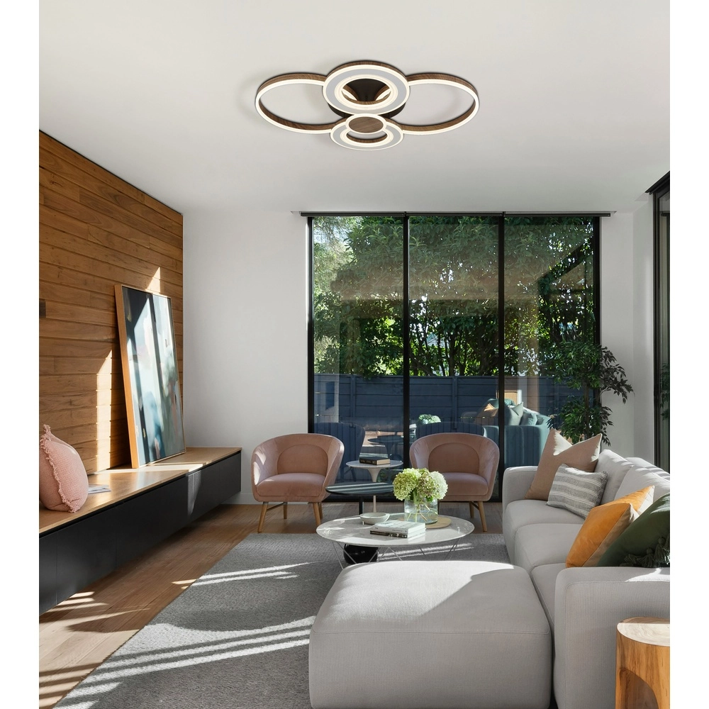 Lampe de plafond à design Mara noir avec un aspect bois Globo 9007371580279