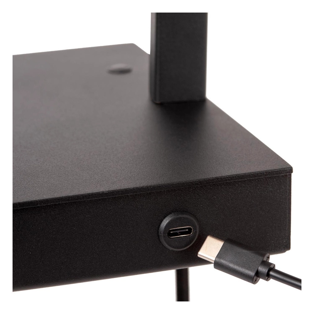 Lampe de chevet conçue Gregory noir avec un point de charge USB Lucide 5411212303370