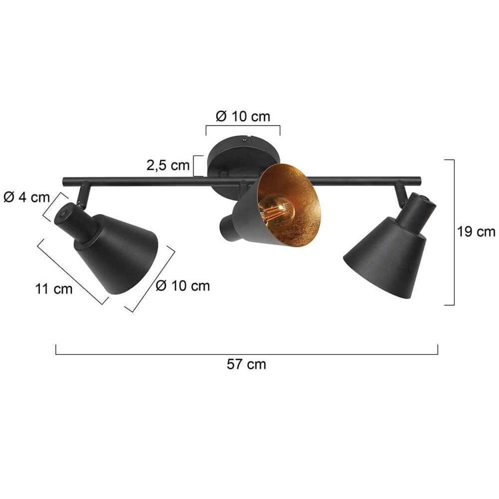 Plafonnier Oeroe noir avec or 3 lumières Steinhauer 8712746176346