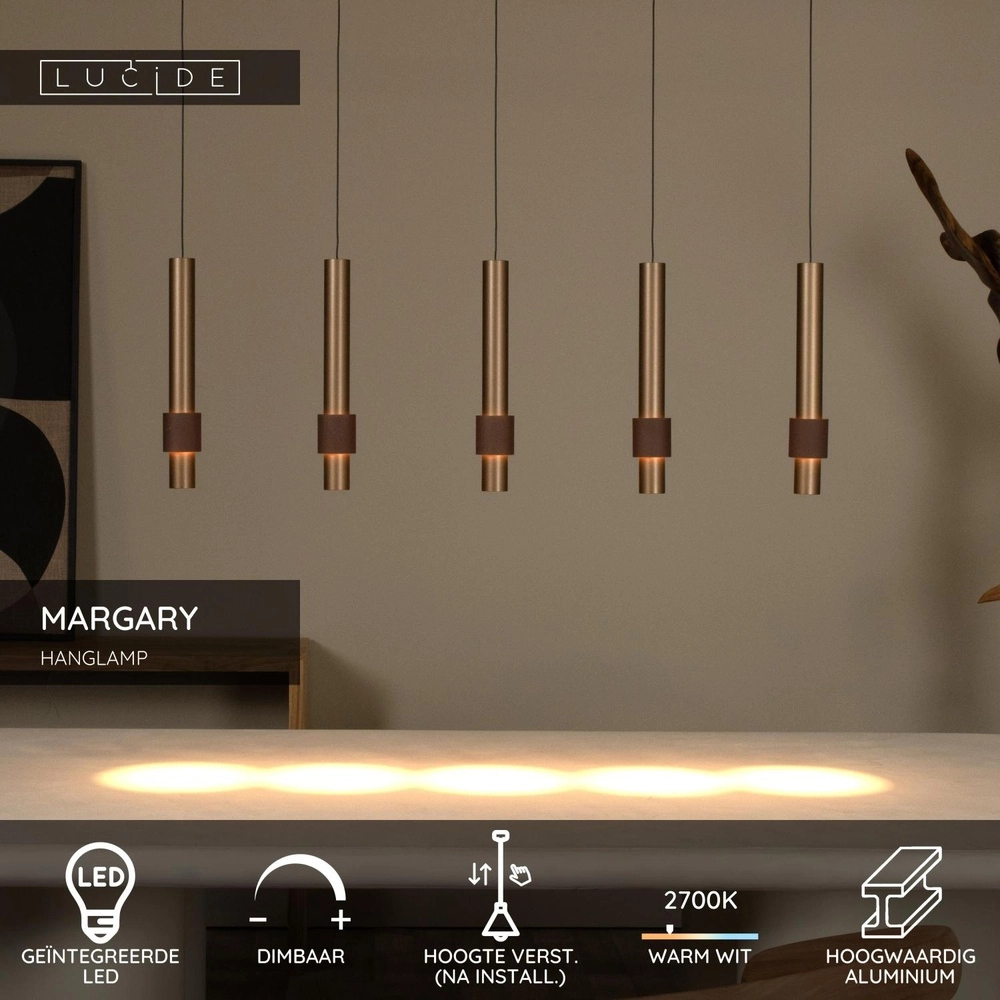 Lampe suspendue élégante Margary 5-café brun clair Lucide 5411212241900