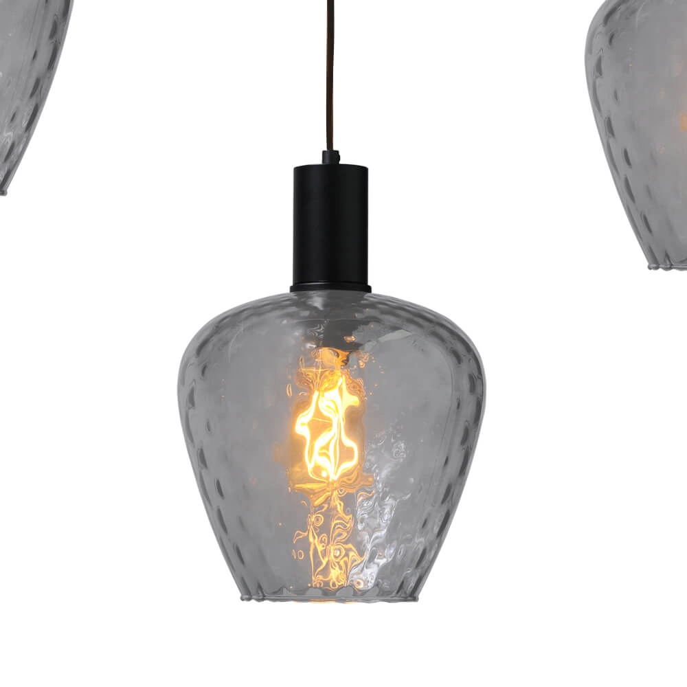 Lampe suspendue 5 lumières - noire - Porto avec des verres à fumée Diamond Masterlight 8718121270203