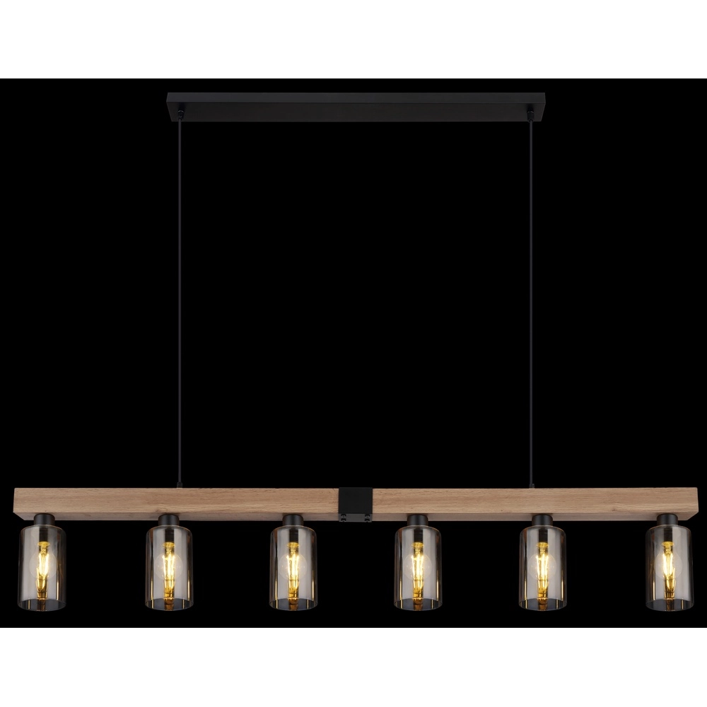 Lampe suspendue Hadera Noir à 6 lumières avec verre fumé Globo 9007371443253