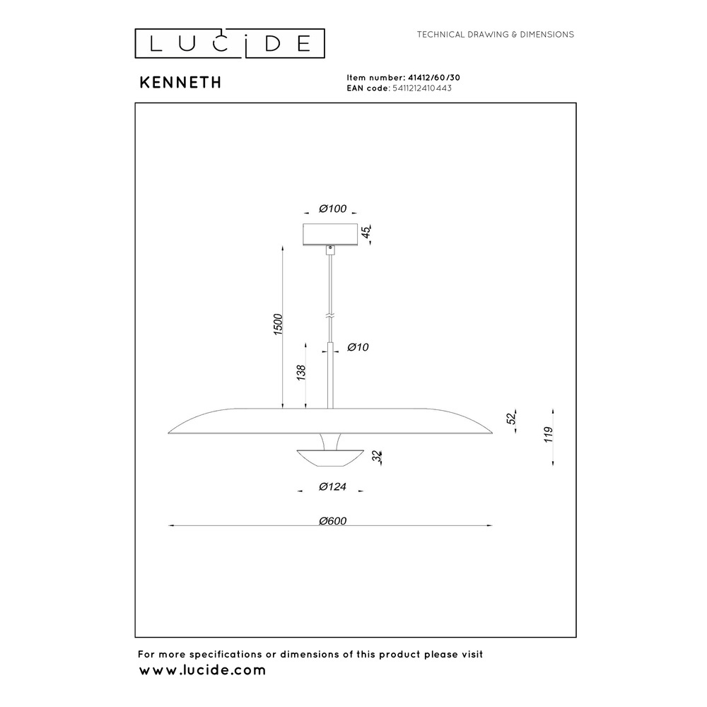 Lampe pendante de conception Kenneth noir Ø 60 cm Premium by Lucide 5411212410443