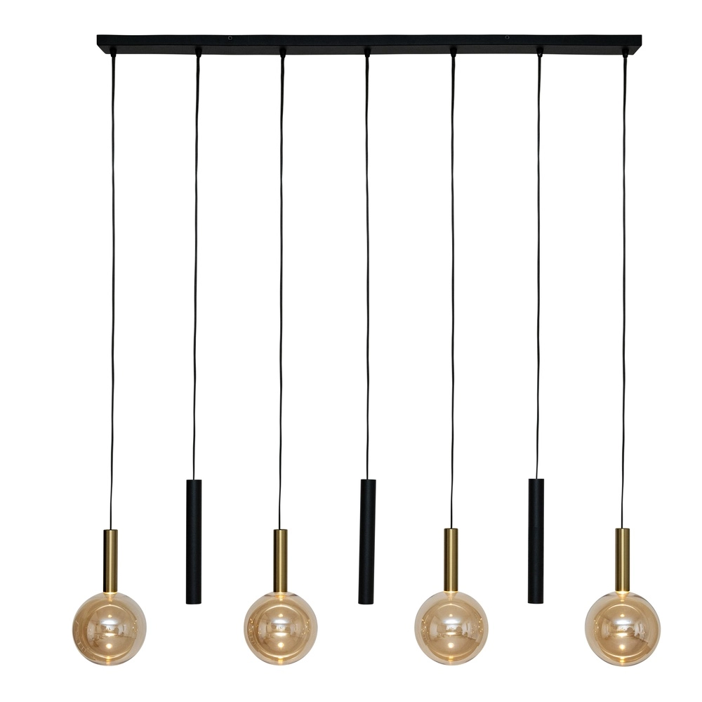 Lampe suspendue à 7 lampes Josiane noir avec or