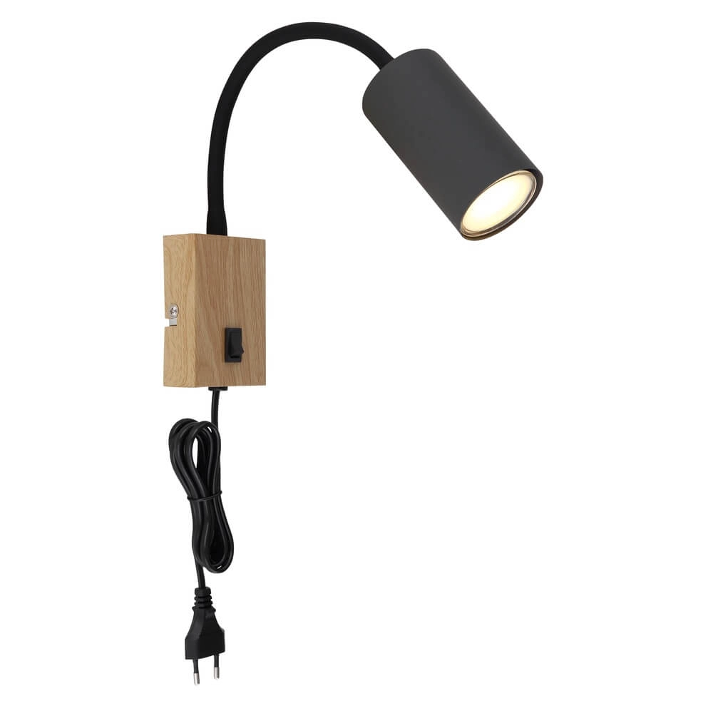 Applique murale noire Robby avec du bois