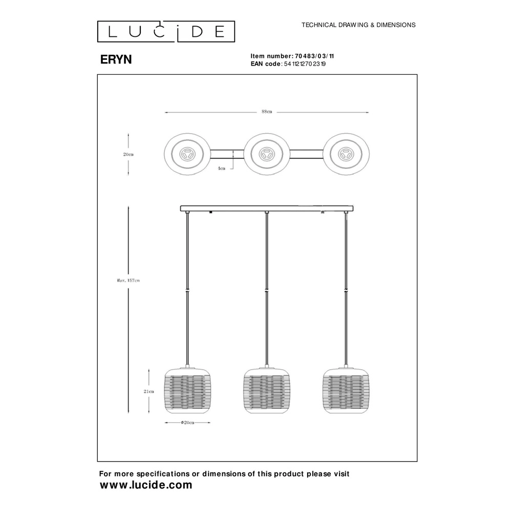 Lampe suspendue Eryn Chrome 3 lumières Lucide 5411212702319