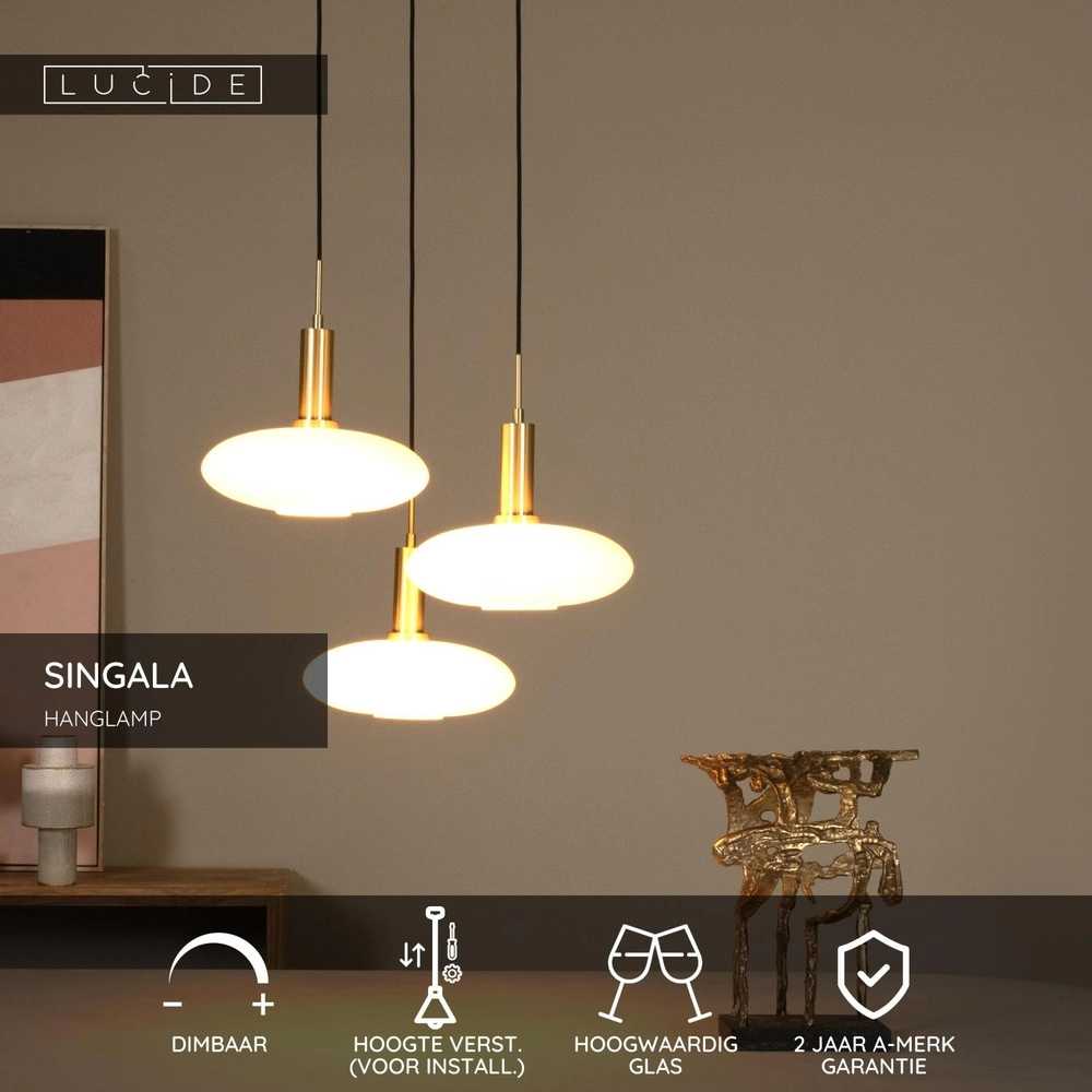 Lampe pendante de conception Singala Or rond à trois lumières avec blanc Lucide 5411212251107
