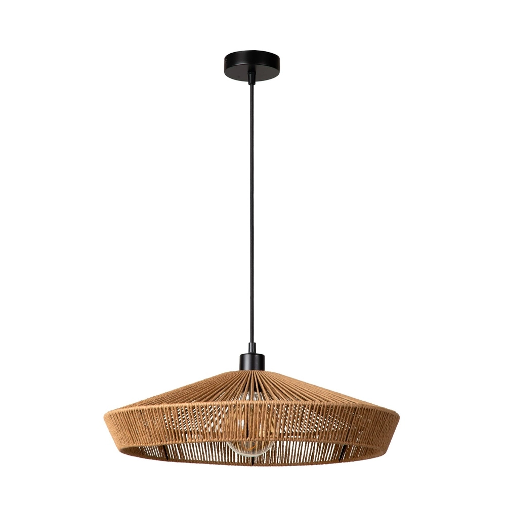Lampe suspendue Yunkai Ø 50 cm noir avec rotin