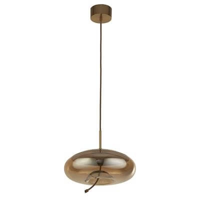 Lampe suspendue Verre Lisbon cuivre rouge avec verre rond ambré Searchlight 5053423188348