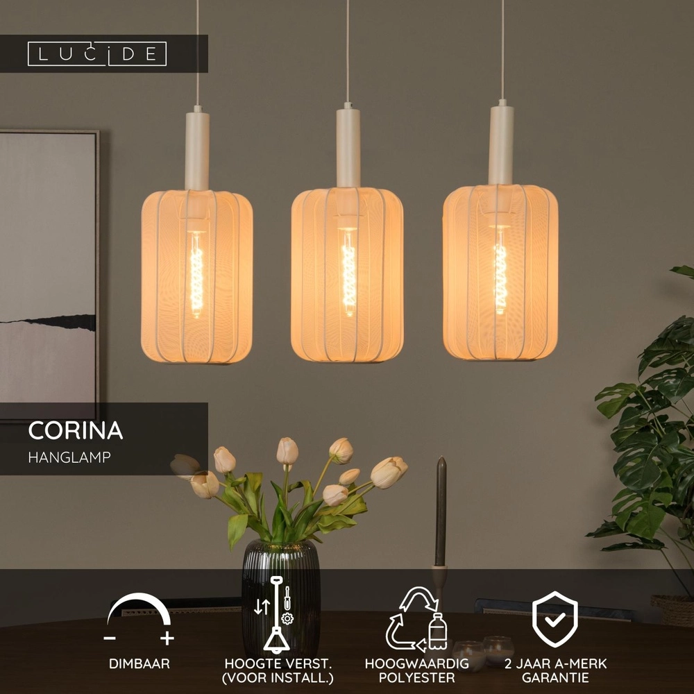 Lampe suspendue à 3 lampes Corina brun sable Lucide 5411212032034