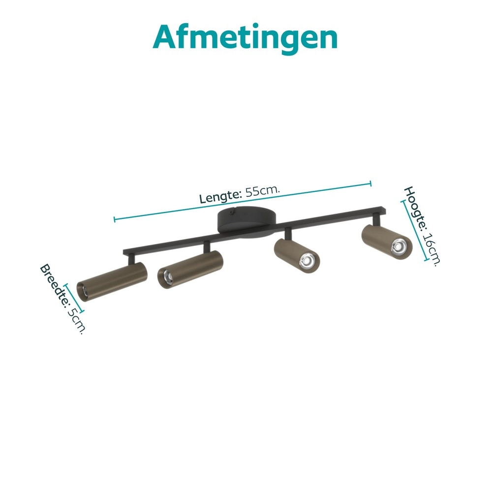 Emplacement monté en surface Valproto Noir à 4 couleurs claires avec bronze Eglo 9008606392070
