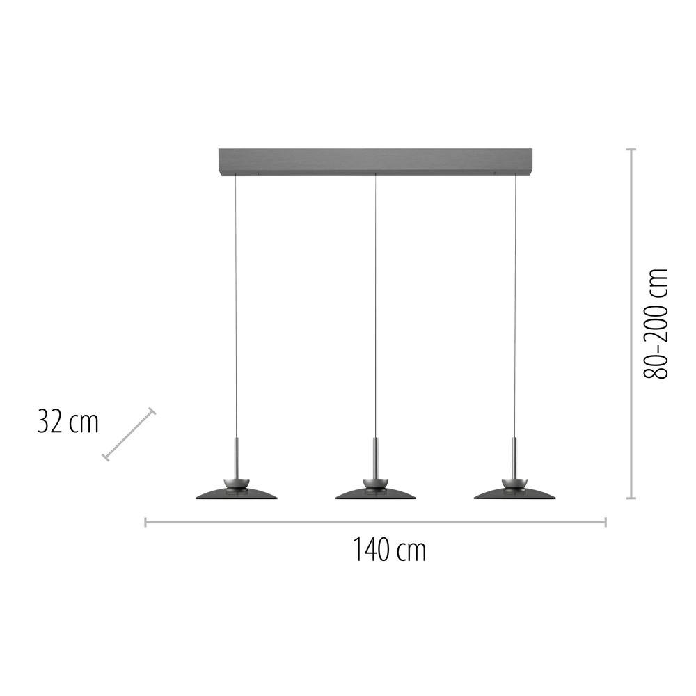 Lampe suspendue de table de salle à manger 3L Pure Moon Plaqué platine avec verre fumé Paul Neuhaus 4012248386309