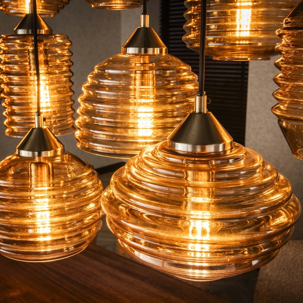 Lampe suspendue à 15 lumières Rib Verre nervuré Lyora 8716803511132