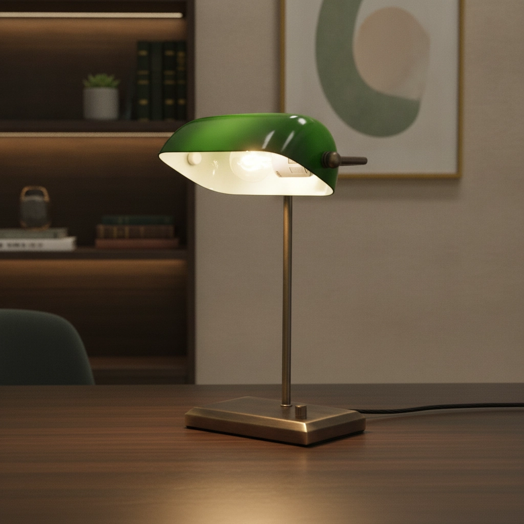 Lampe de banquier classique Oxford Bronze avec vert