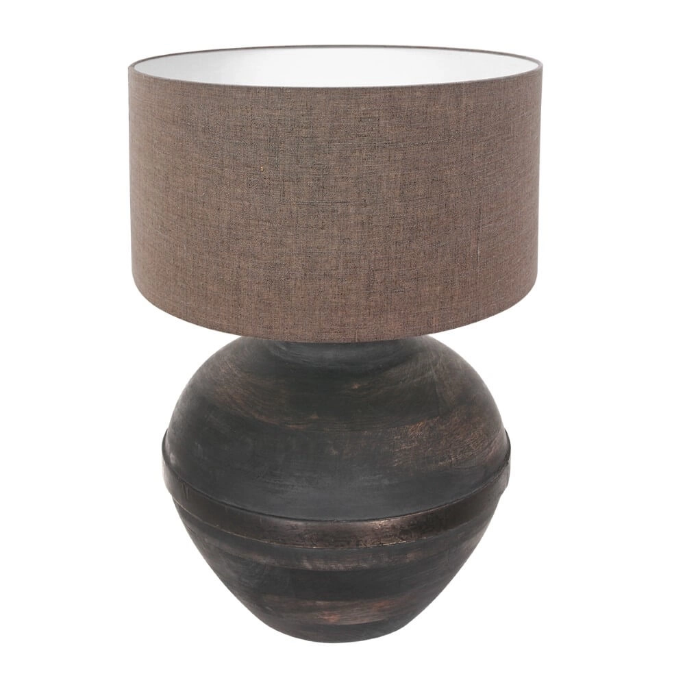 Lampe de table chic Lyons B avec abat-jour en lin taupe Lampe de table chic Lyons B avec abat-jour en lin taupe
