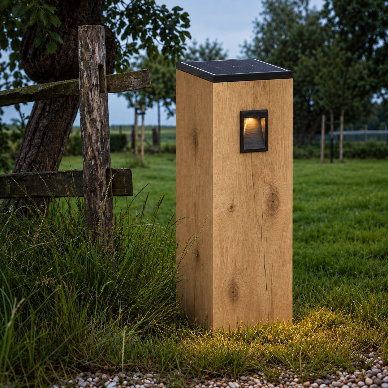 Lampe en bois à tapis-soleil Torre Solar Chêne - 17,5x17,5x90cm - 2700K