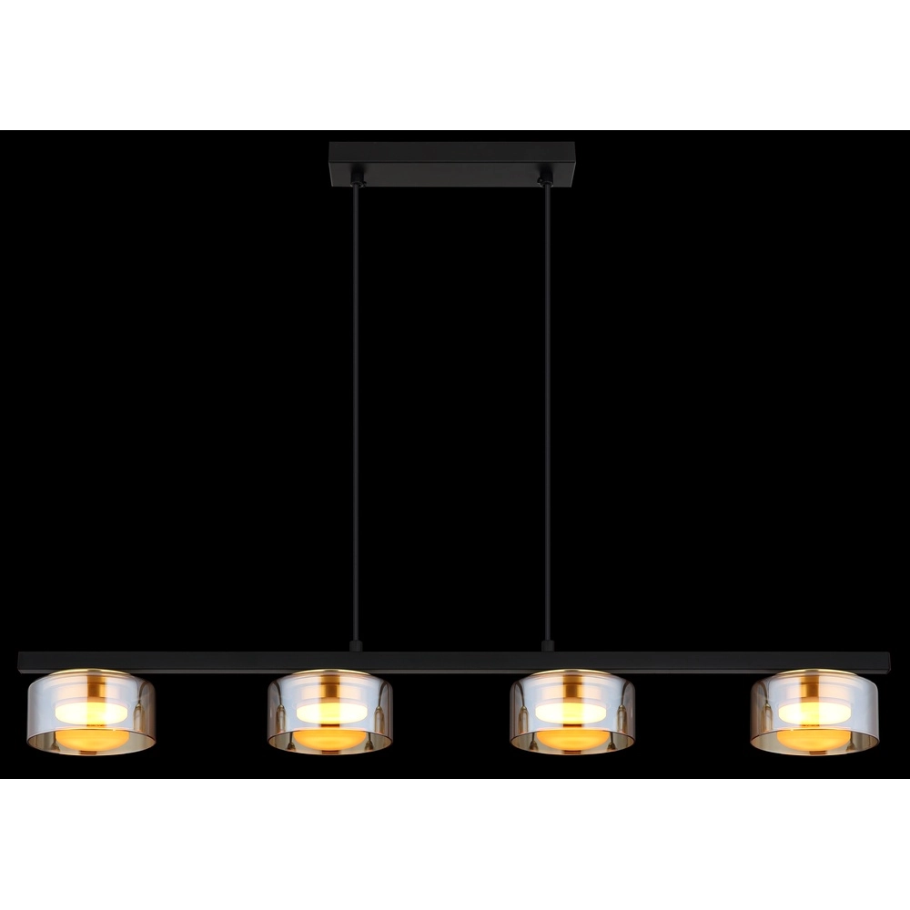 Lampe pendante de conception Higgins Noir 4 clairs avec verre ambré Globo 9007371522828