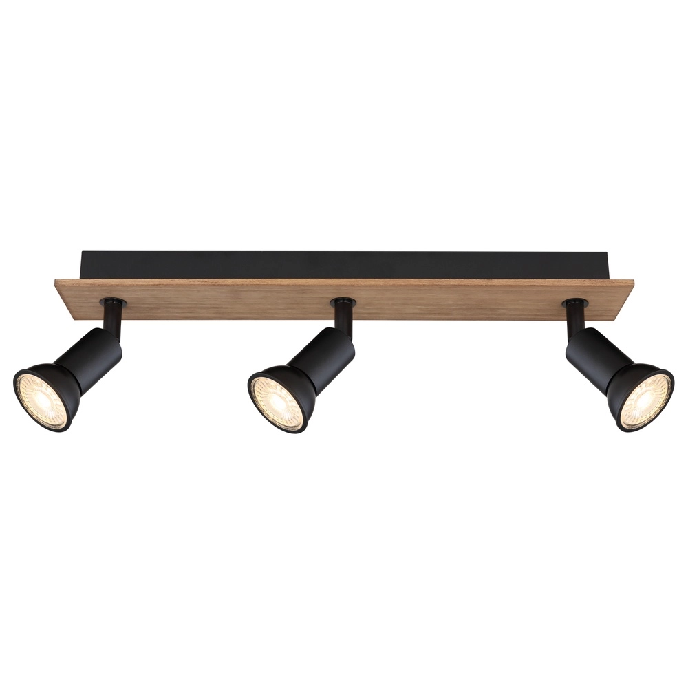 Projecteur de plafond Drew noir avec 3 lumières en bois Globo 9007371433780