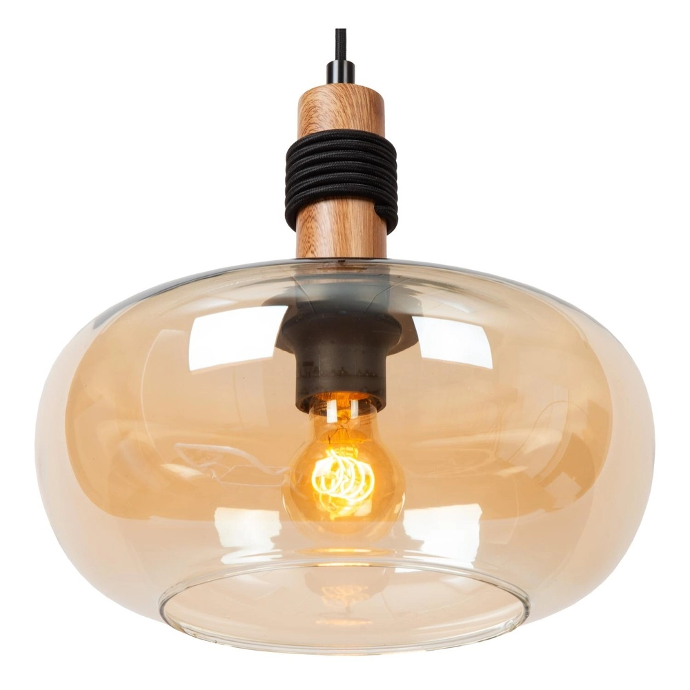 Lampe suspendue Ilona Ø 30 cm noir avec verre ambré Lucide 5411212452672