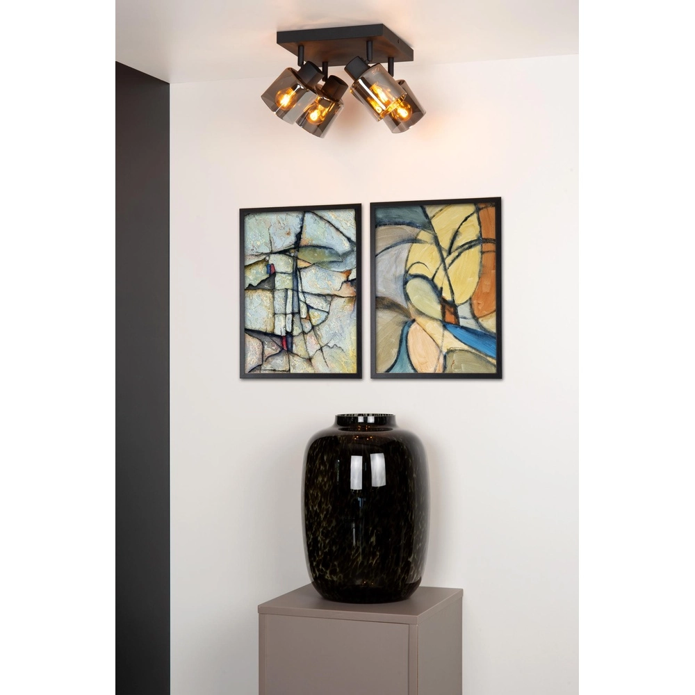 Lampe de plafond Alion Noir 4 clairs avec verre fumé Lucide 5411212177018