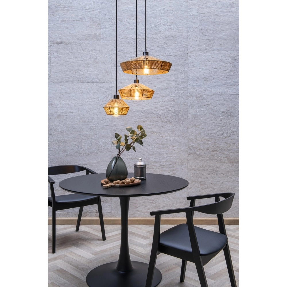 Lampe suspendue Yunkai Ø 60 cm noir avec rotin Lucide 5411212105714