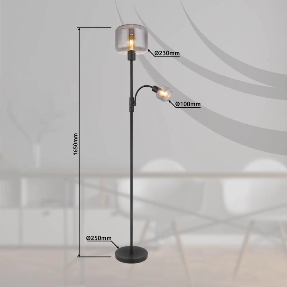 Lampadaire noir Giuseppe verre de fumée Globo 9007371438228