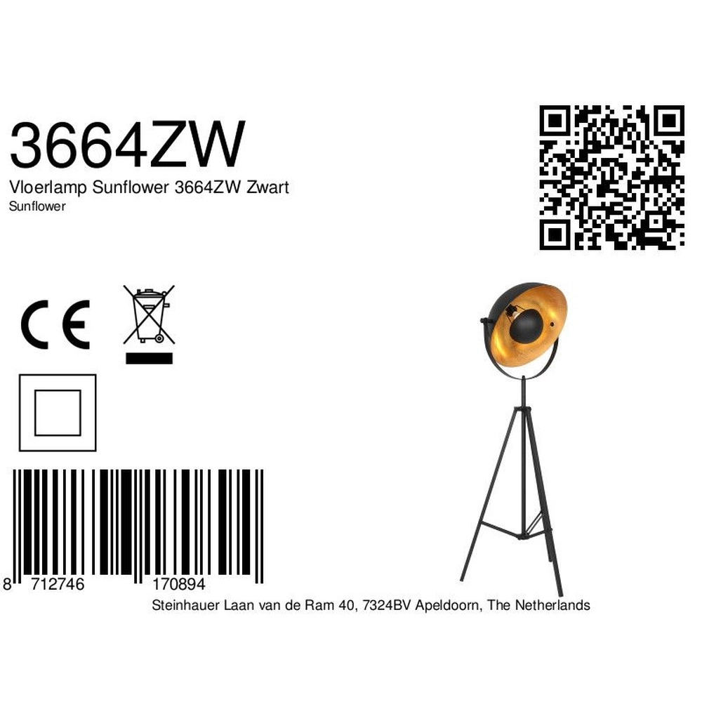 Lampadaire trépied Country Sunflower noir Steinhauer 8712746170894