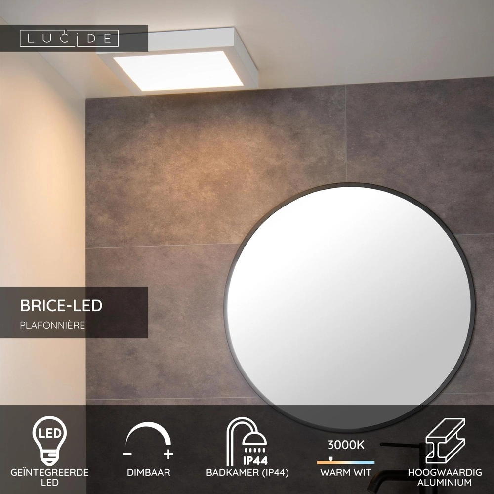 Éclairage de plafond Brice-Led 30 cm carrés blanc IP44 Lucide 5411212281357