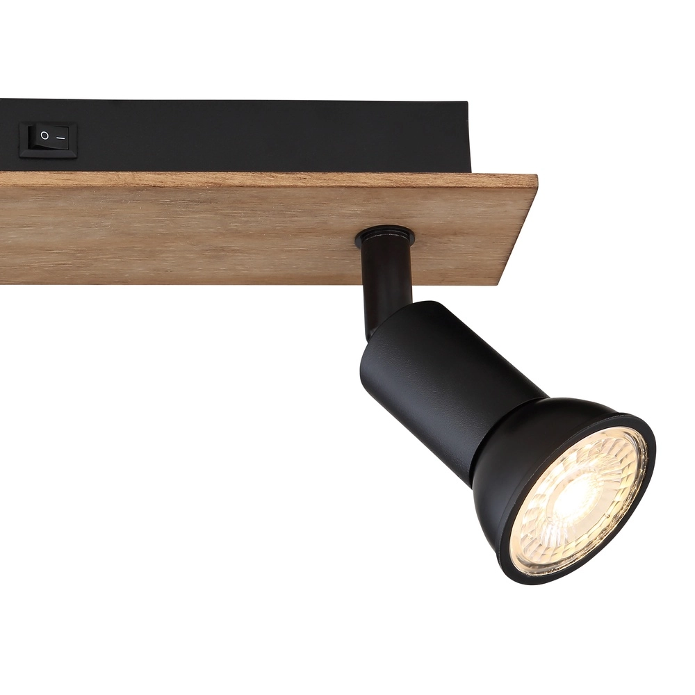 Projecteur de plafond Drew noir avec deux lumières en bois Globo 9007371430789