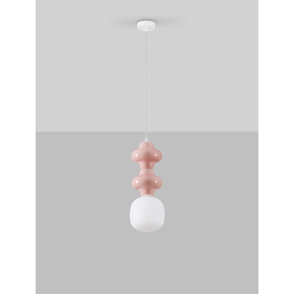 Suspension Clio M en céramique rose avec verre blanc Lyora 5212017461261