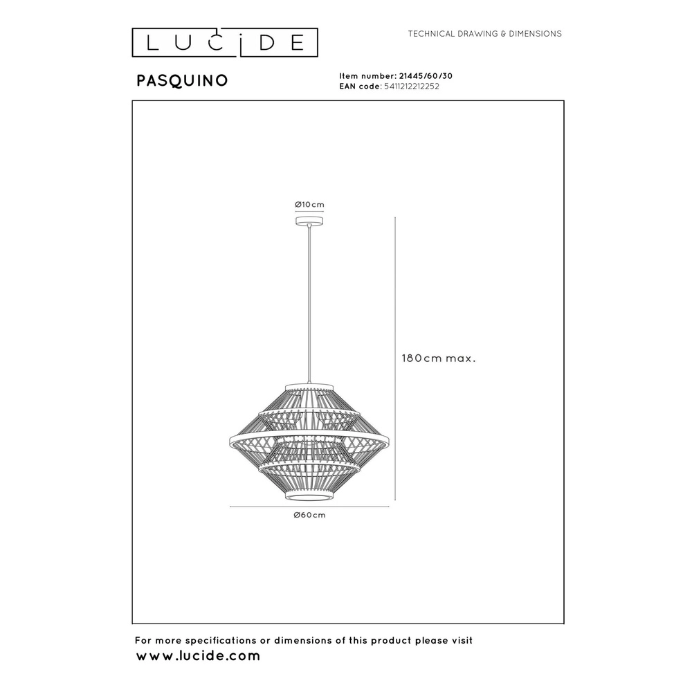 Lampe suspendue Pasquino Ø 60 cm noirs Lucide 5411212212252