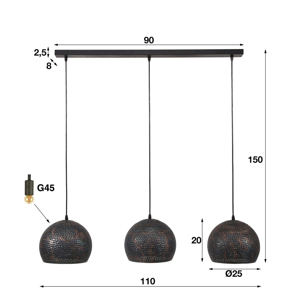 Lampe suspendue à trou Punch 3 boules Ø 25cm Lyora 8716803512849