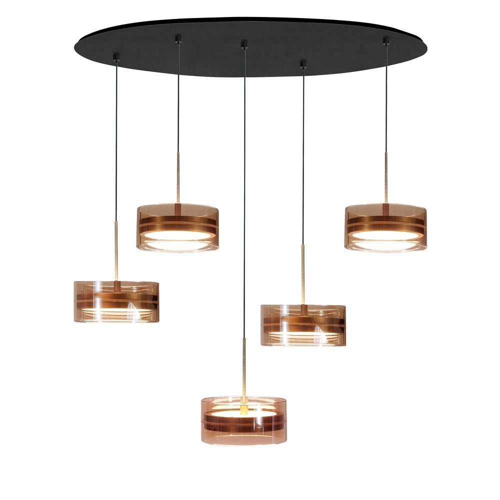 Lampe pendante de conception Enzo noir avec 5 feux en bronze