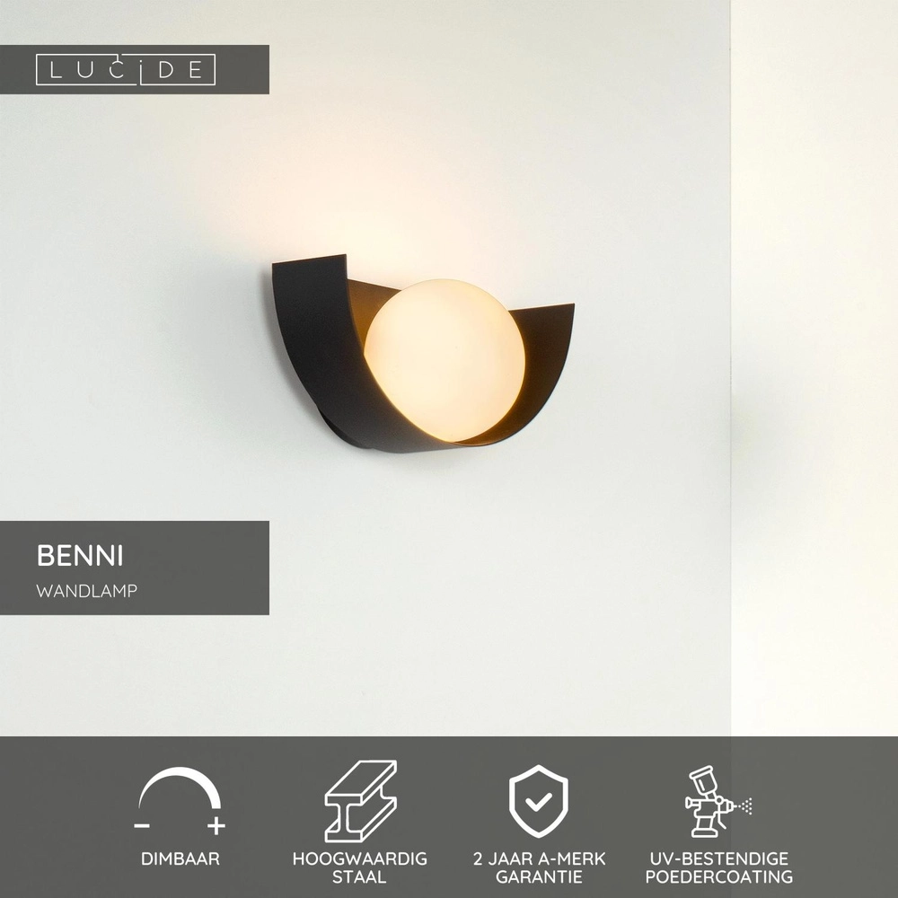 Lampe murale de conception Benni Noir Lucide 5411212451835