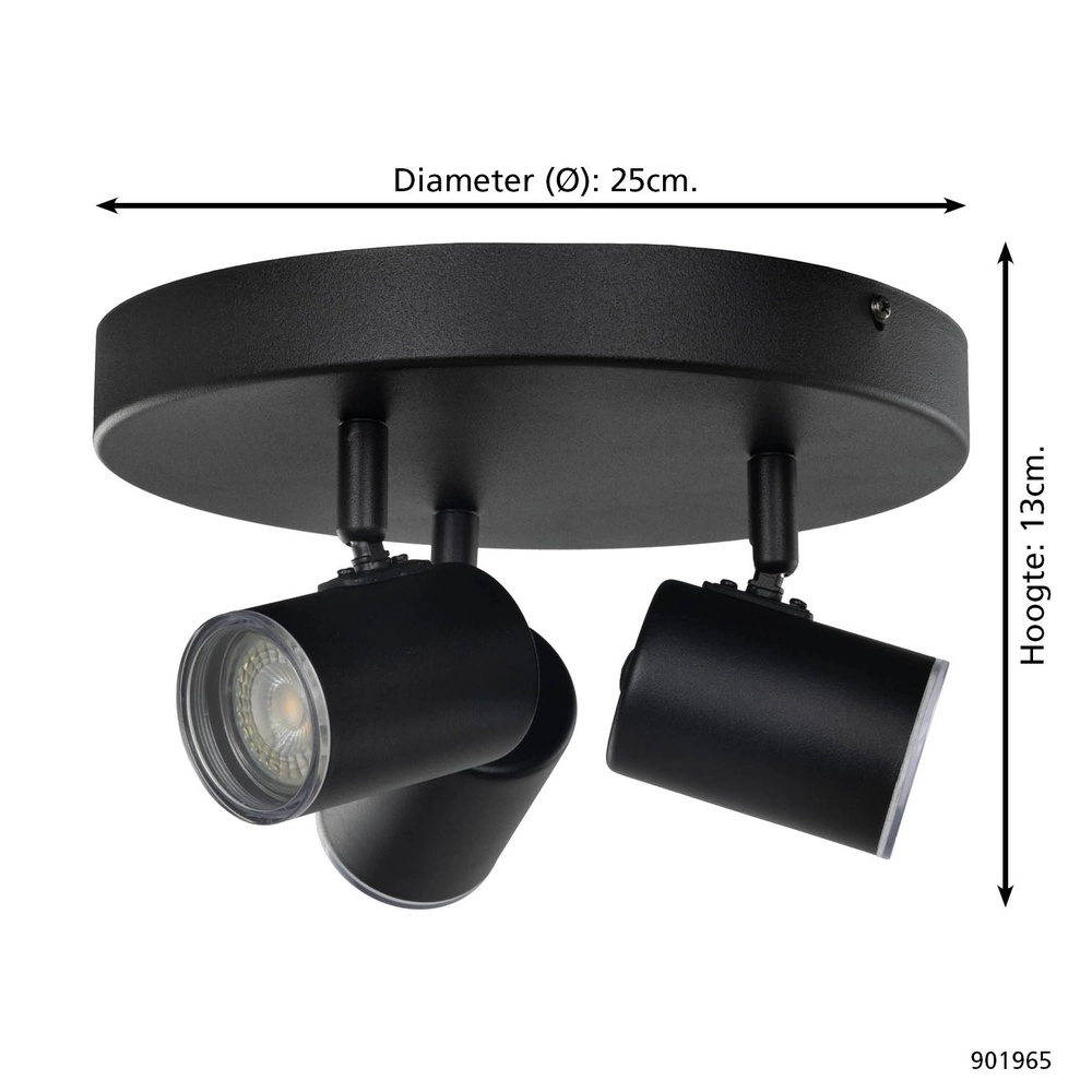 Spot monté en surface Consuma 1 3 lumières rondes noires Eglo 9008606355938