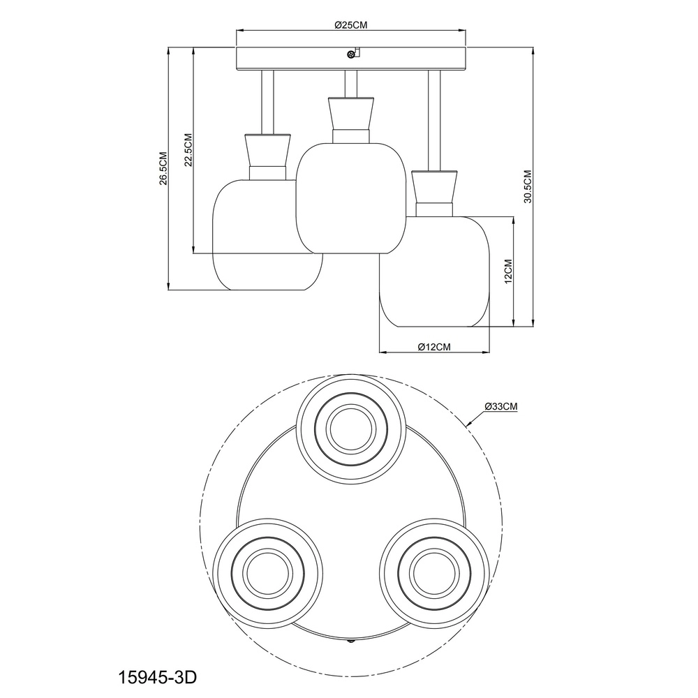 Lampe de plafond à 3 lumières Brokana Bronze à fusil Globo 9007371572465