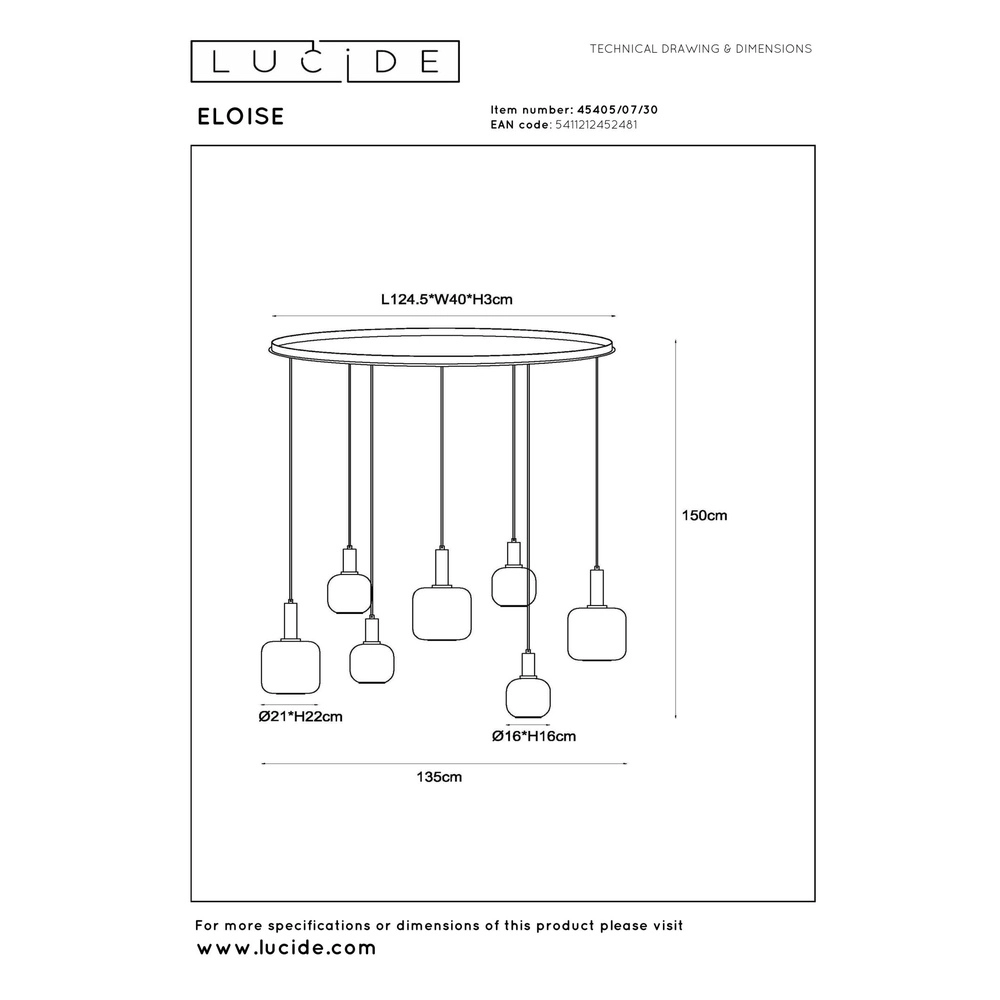 Lampe pendante noire Eloise 7 lumières Lucide 5411212452481