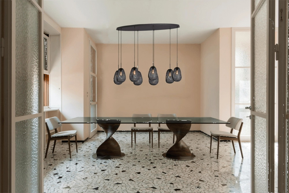 Lampe suspendue Lava Oval 8x verre fumé Ø 22,5cm Masterlight 8718121290218