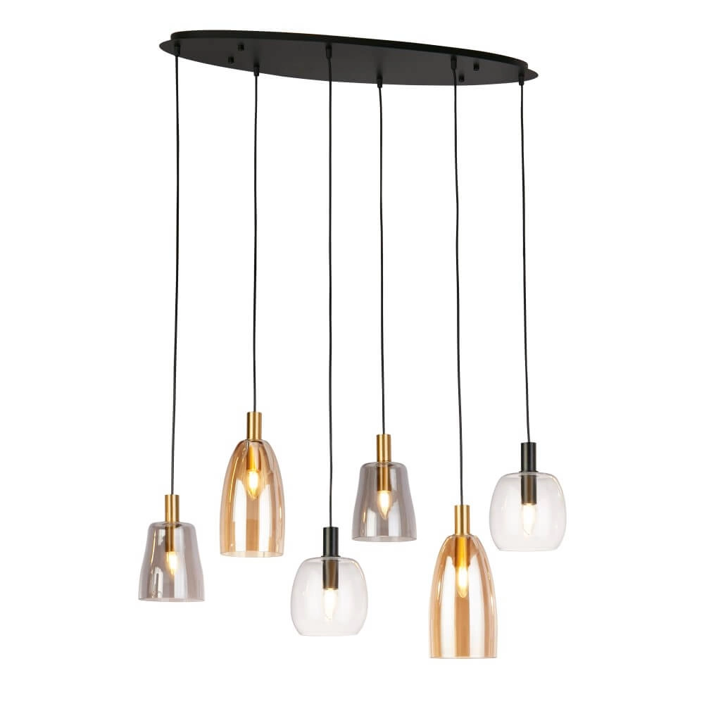 Lampe suspendue 6 lumières Divine plusieurs couleurs de verre Searchlight 5053423250656
